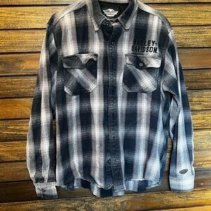 Heavy thick Harley-Davidson Men's Gray and Black Checkered Shirt shacket
